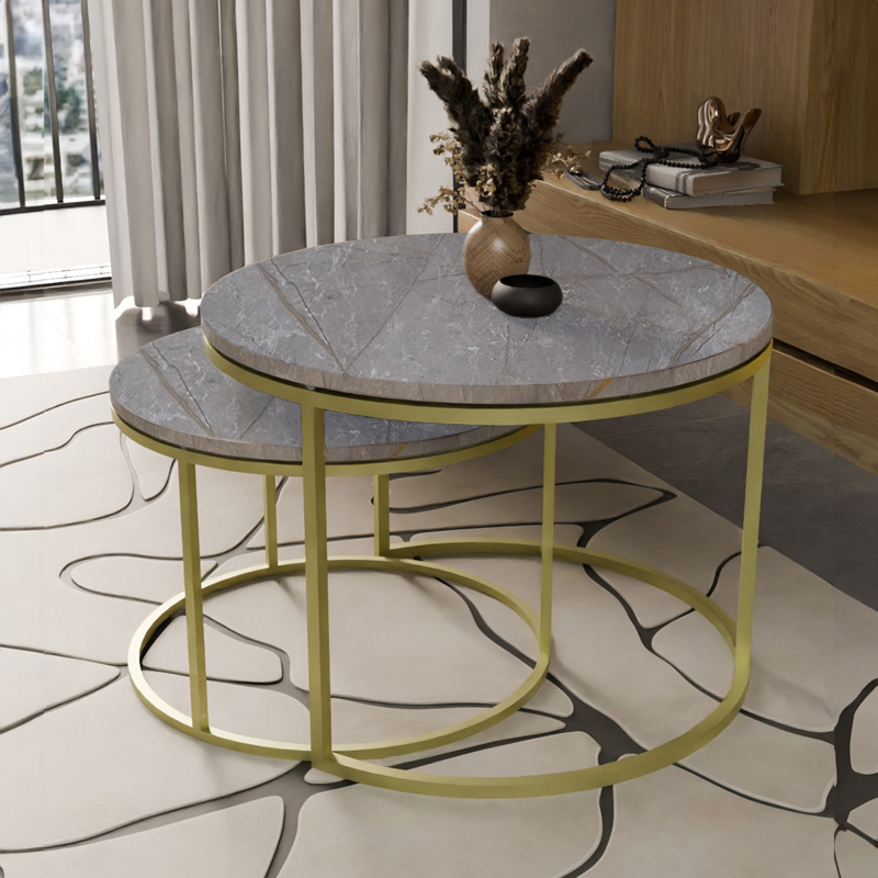 product_pako_321-000074 Τραπέζια σαλονιού Solme σετ 2τεμ γκρι μάρμαρου μελαμίνης-χρυσό μέταλλο - Image 1