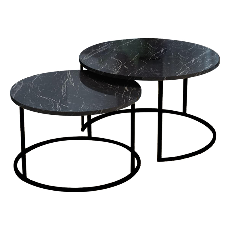 product_pako_321-000077 Τραπέζια σαλονιού Solme σετ 2τεμ μαύρο μαρμάρου μελαμίνης-μαύρο μέταλλο - Image 1