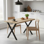Τραπέζι Zeryin oak μελαμίνης-μαύρο μέταλλο 110x70x75εκ - Image 2