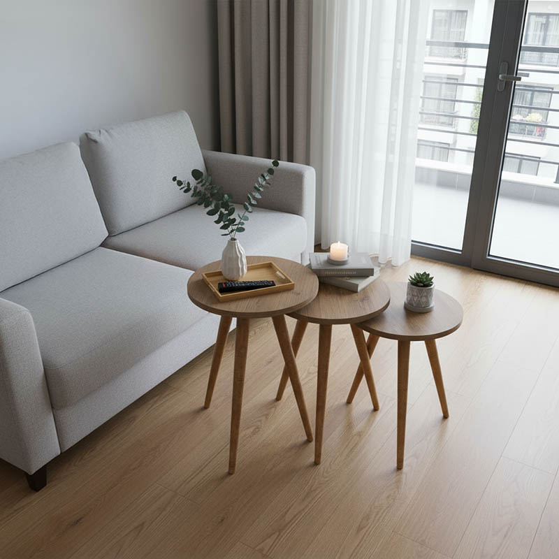 product_pako_321-000089 Βοηθητικά τραπέζια Perjene σετ 3τεμ μελαμίνη και ξύλο σε φυσική απόχρωση - Image 1