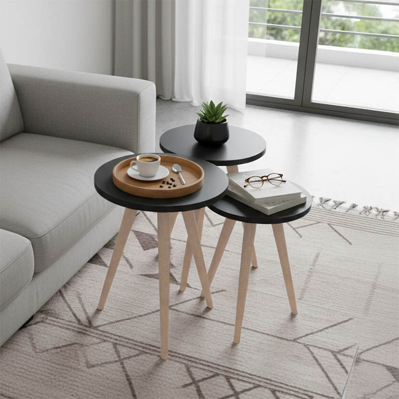 product_pako_321-000091 Βοηθητικά τραπέζια Perjene σετ 3τεμ μελαμίνη σε ανθρακί απόχρωση και ξύλινα πόδια - Image 1