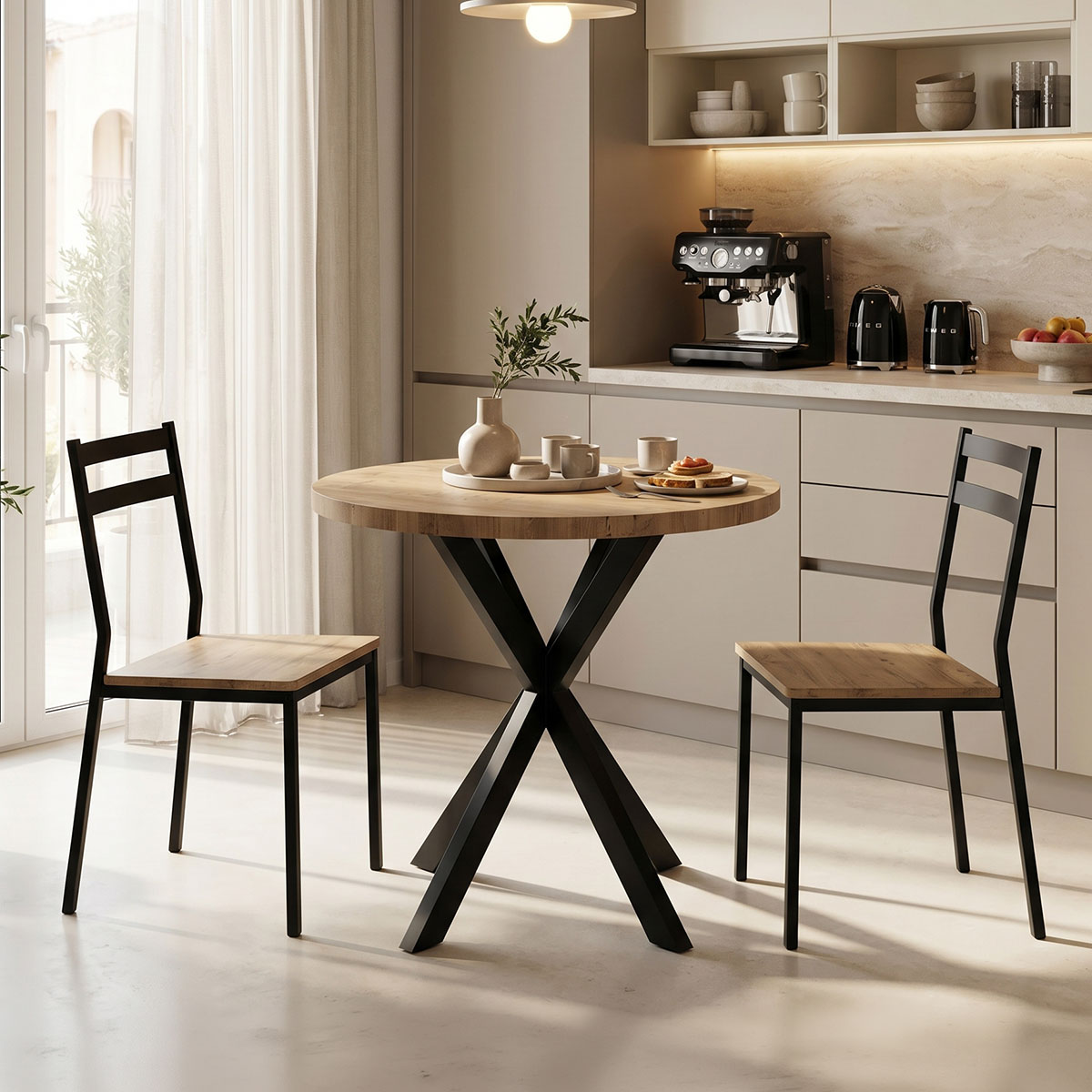 product_pako_321-000095 Τραπέζι Kalipso μελαμίνη σε φυσική απόχρωση και μαύρο μεταλλικό πόδι Φ70x75εκ - Image 1