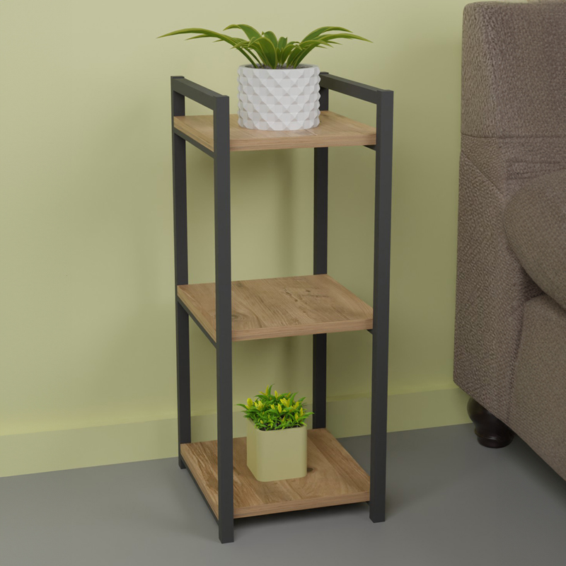product_pako_321-000101 Επιδαπέδια ραφιέρα Harvey μαύρο μέταλλο και μελαμίνη σε φυσική απόχρωση 33x28x70εκ - Image 1
