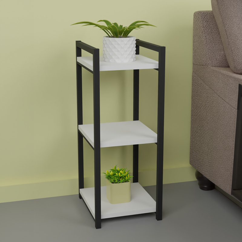 product_pako_321-000102 Επιδαπέδια ραφιέρα Harvey μαύρο μέταλλο και μελαμίνη σε λευκή απόχρωση 33x28x70εκ - Image 1