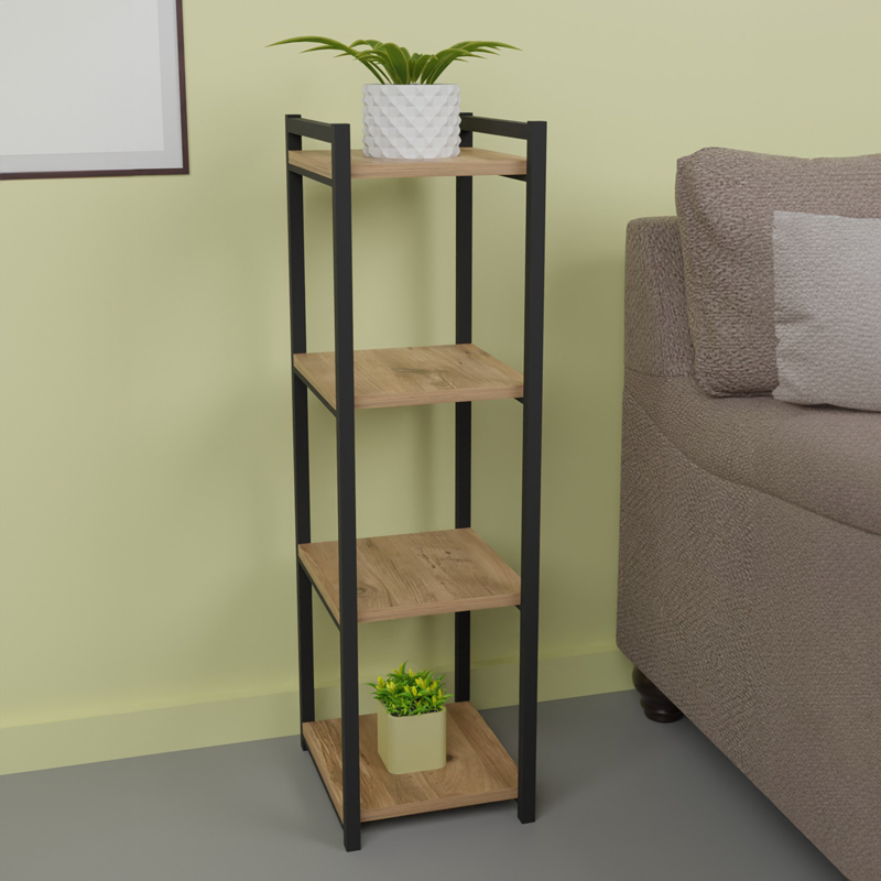product_pako_321-000103 Επιδαπέδια ραφιέρα Harvey μαύρο μέταλλο και μελαμίνη σε φυσική απόχρωση 33x28x100εκ - Image 1