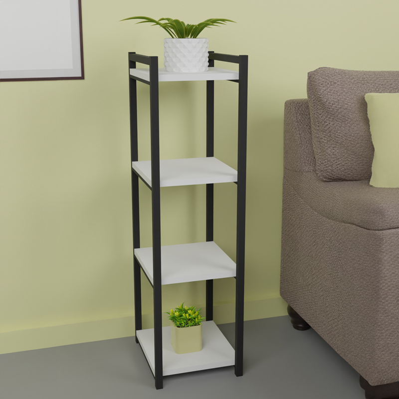 product_pako_321-000104 Επιδαπέδια ραφιέρα Harvey μαύρο μέταλλο και μελαμίνη σε λευκή απόχρωση 33x28x100εκ - Image 1