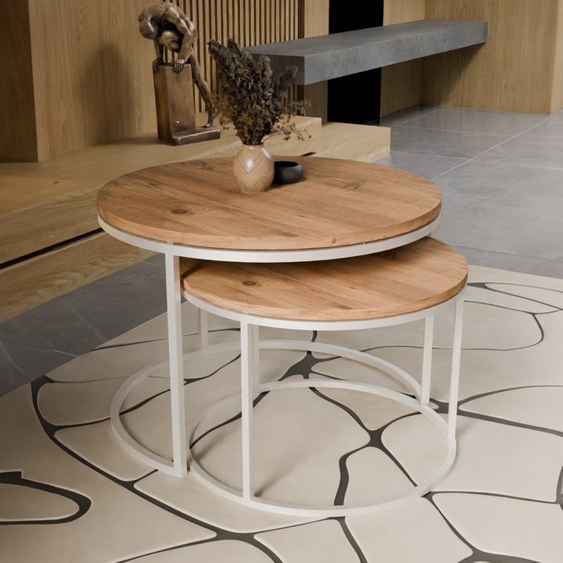 product_pako_321-000111 Τραπέζια σαλονιού Solme σετ 2τεμ λευκό μέταλλο και μελαμίνη σε φυσική απόχρωση - Image 1
