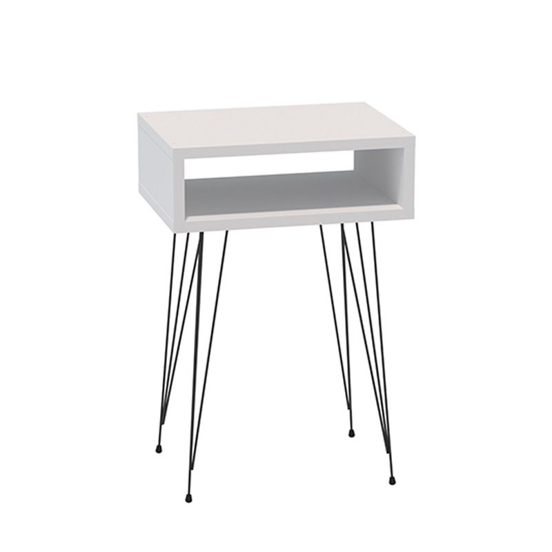 product_pako_321-000114 Κομοδίνο Naida σε λευκή απόχρωση -μαύρα μεταλλικά πόδια 40x30x56εκ - Image 1