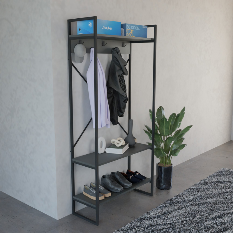 product_pako_321-000122 Έπιπλο εισόδου Levento ανθρακί με μαύρο μεταλλικό σκελετό 88x34x180εκ - Image 1