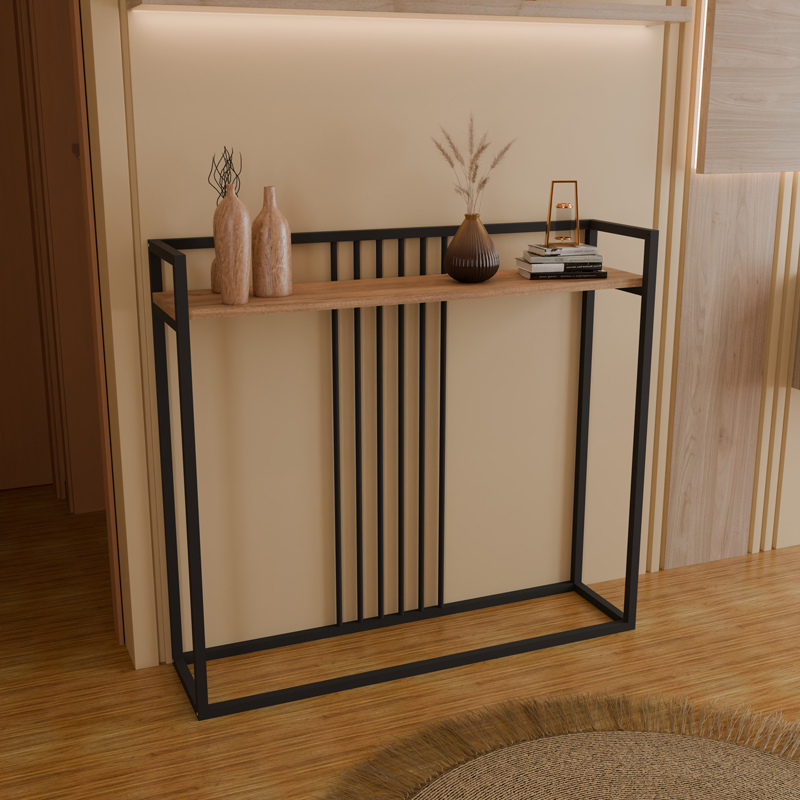 product_pako_321-000126 Κονσόλα Convida oak με μαύρο μεταλλικό σκελετό 100x25x90εκ - Image 1