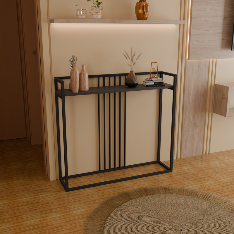 product_pako_321-000127 Κονσόλα Convida ανθρακί με μαύρο μεταλλικό σκελετό 100x25x90εκ - Image 1