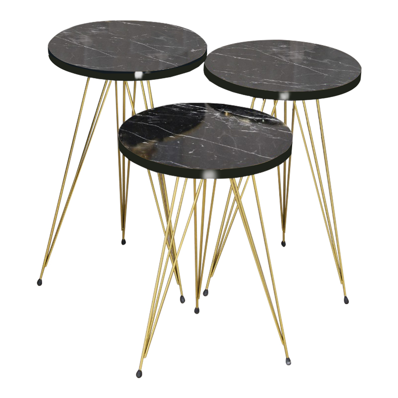 product_pako_321-000128 Βοηθητικά τραπέζια Wakmi σετ 3τεμ μαύρο μαρμάρου-χρυσο μέταλλο - Image 1