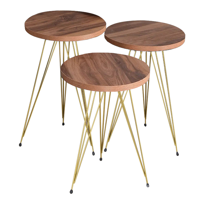 product_pako_321-000129 Βοηθητικά τραπέζια Wakmi σετ 3τεμ φυσικό-πόδι χρυσό μέταλλο - Image 1
