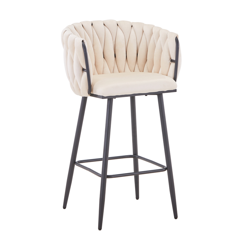 product_pako_327-000025 Σκαμπό μπαρ Vivian μπεζ βελούδο-πόδι μαύρο μέταλλο 57x50x100εκ (Σετ 2 τεμαχίων) - Image 1