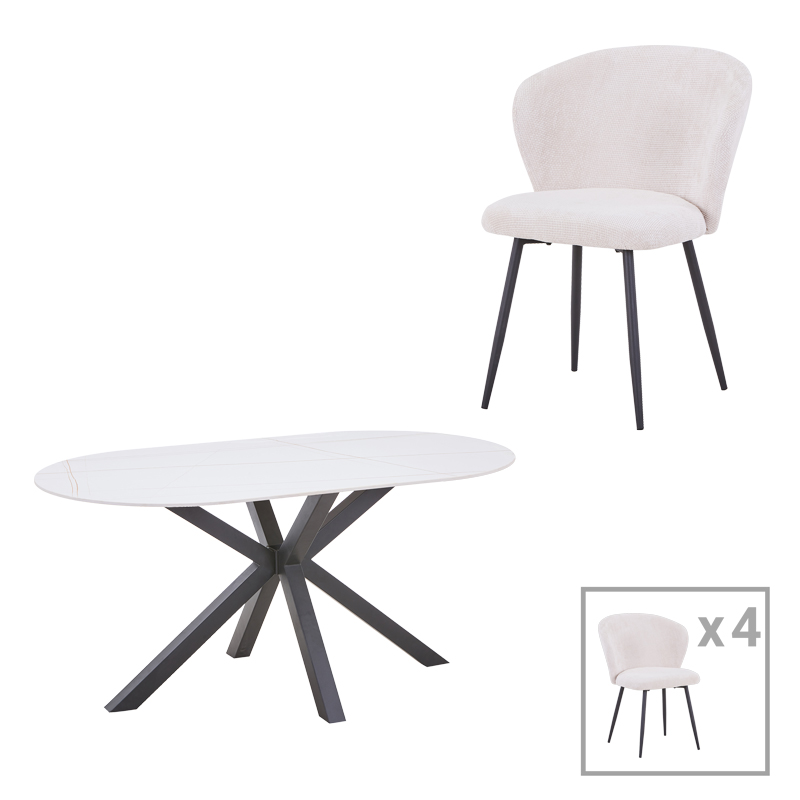 product_pako_327-000058 Τραπεζαρία Karg-Makrey 5τεμ λευκό ύφασμα - λευκό μαρμάρου 160x90x75εκ - Image 1