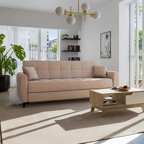 product_pako_328-000016 Καναπές-κρεβάτι με αποθηκευτικό χώρο τριθέσιος Lincoln μπεζ ύφασμα 225x75x85εκ - Image 1