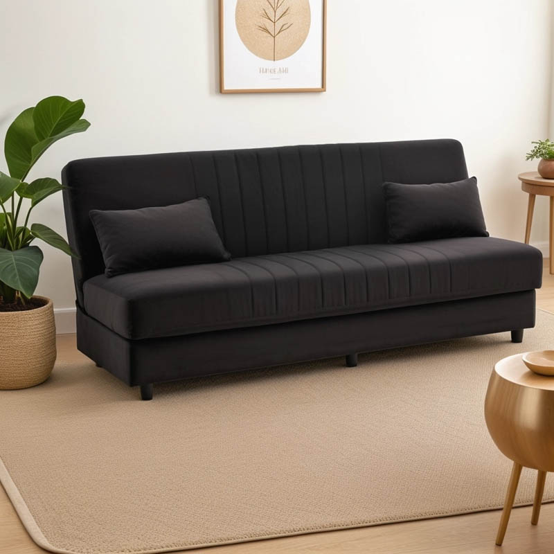 product_pako_328-000026 Καναπές-κρεβάτι με αποθηκευτικό χώρο τριθέσιος Romina μαύρο ύφασμα 190x85x90εκ - Image 1
