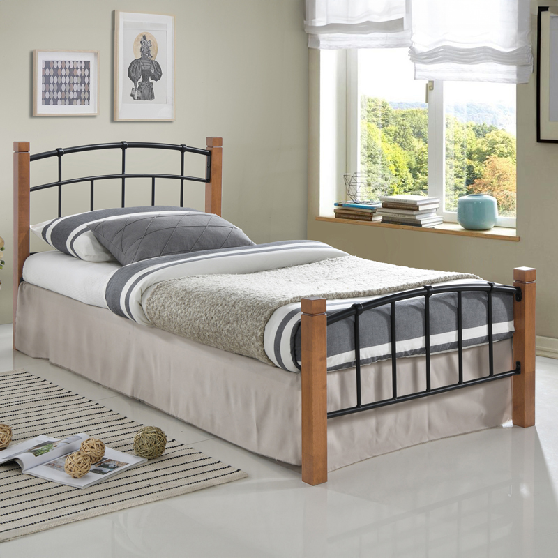 product_pako_330-000001 Κρεβάτι Mandy ξύλο σε καρυδί απόχρωση-μαύρο μέταλλο 90x190εκ - Image 1