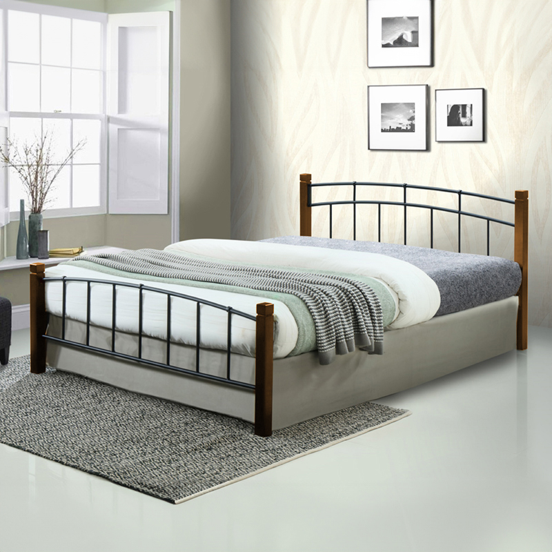 product_pako_330-000002 Κρεβάτι διπλό Mandy ξύλο σε καρυδί απόχρωση-μαύρο μέταλλο 140x190εκ - Image 1