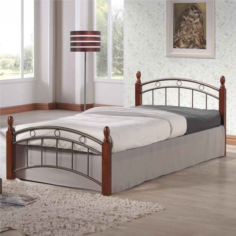 product_pako_330-000004 Κρεβάτι μονό Clarive ξύλο σε καρυδί απόχρωση-μαύρο μέταλλο 90x190εκ - Image 1