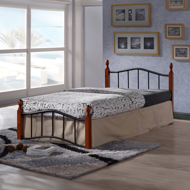 product_pako_330-000007 Κρεβάτι Faryn ξύλο σε καρυδί απόχρωση-μαύρο μέταλλο 90x190εκ - Image 1