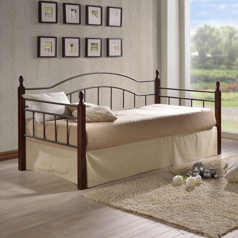 product_pako_330-000012 Καναπές-κρεβάτι Nika ξύλο σε καρυδί απόχρωση-μαύρο μέταλλο 90x190εκ - Image 1