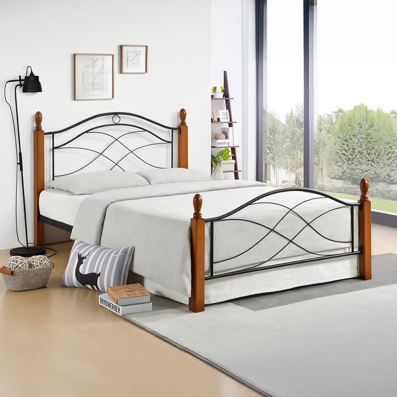 product_pako_330-000023 Κρεβάτι Polanian ξύλο rubberwood σε καρυδί απόχρωση-μαύρο μέταλλο 90x190εκ - Image 1