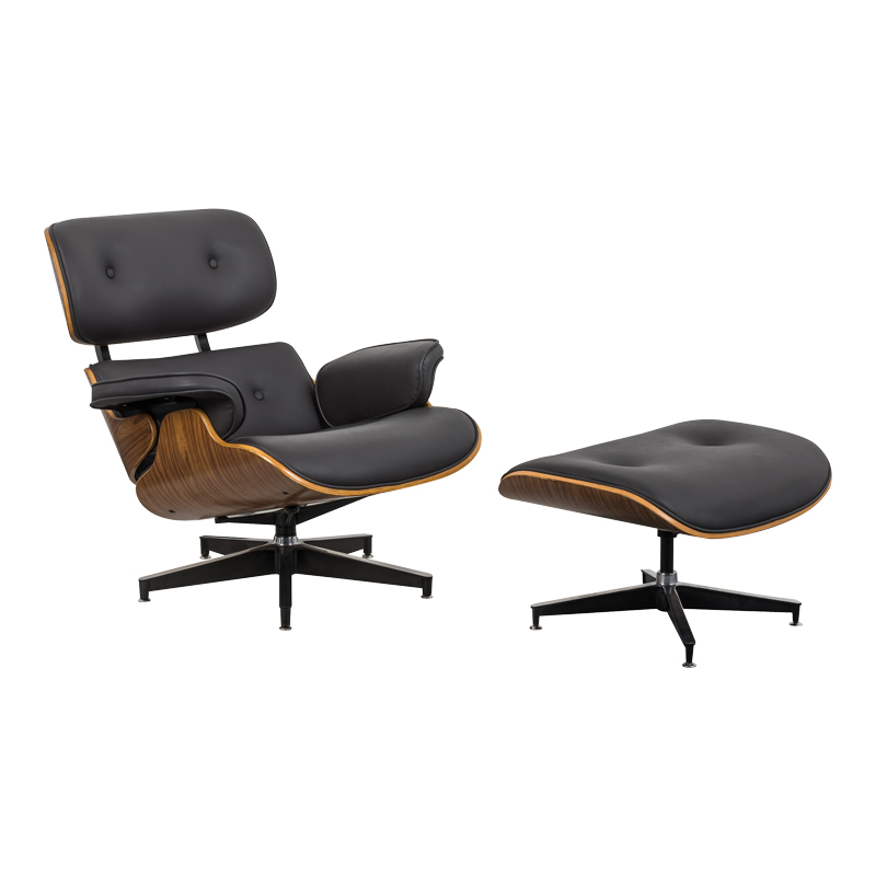 product_pako_332-000006 Πολυθρόνα-υποπόδιο relax Jenna μαύρο pu- plywood καρυδί-βάση χρωμίου 82x92x82εκ - Image 1