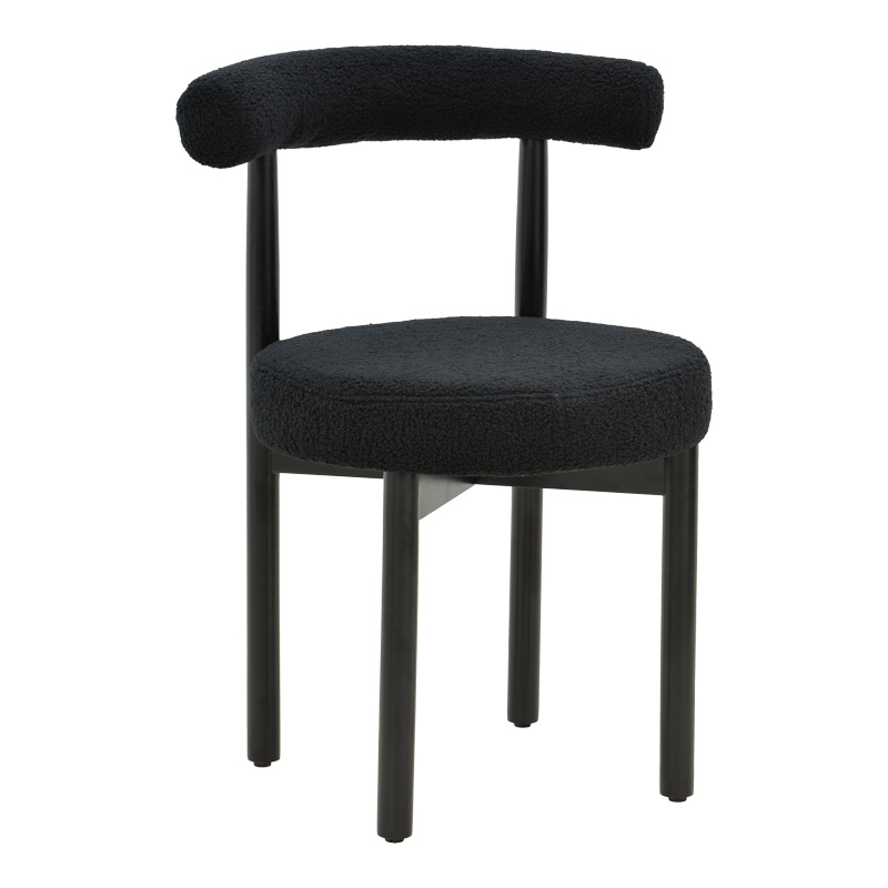 product_pako_332-000015 Καρέκλα Fenza μαύρο μπουκλέ ύφασμα-πόδι ξύλο οξιάς σε μαύρη απόχρωση 60x54x75εκ (Σετ 2 τεμαχίων) - Image 1
