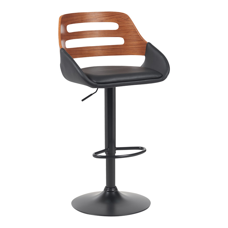 product_pako_332-000022 Σκαμπό μπαρ Fern πτυσσόμενο-περιστρεφόμενο μαύρο pu- ξύλο καρυδί - μέταλλο μαύρο 52x48.5x87.5-110.5εκ - Image 1