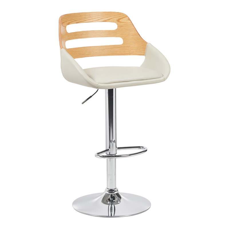 product_pako_332-000023 Σκαμπό μπαρ Fern πτυσσόμενο-περιστρεφόμενο μπεζ pu- ξύλο-μέταλλο χρωμίου 52x48.5x89-110.5εκ - Image 1