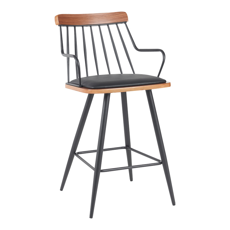 product_pako_332-000033 Σκαμπό μπαρ μεσαίου ύψους Posse μέταλλο μαύρο-καρυδί ξύλο-μαύρο pu 48x54x92.5εκ - Image 1