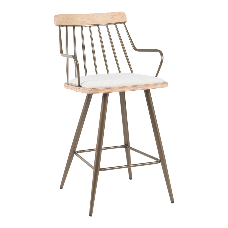 product_pako_332-000034 Σκαμπό μπαρ μεσαίου ύψους Posse μέταλλο μπρονζε-white wash ξύλο-μπεζ ύφασμα 48x54x92.5εκ - Image 1