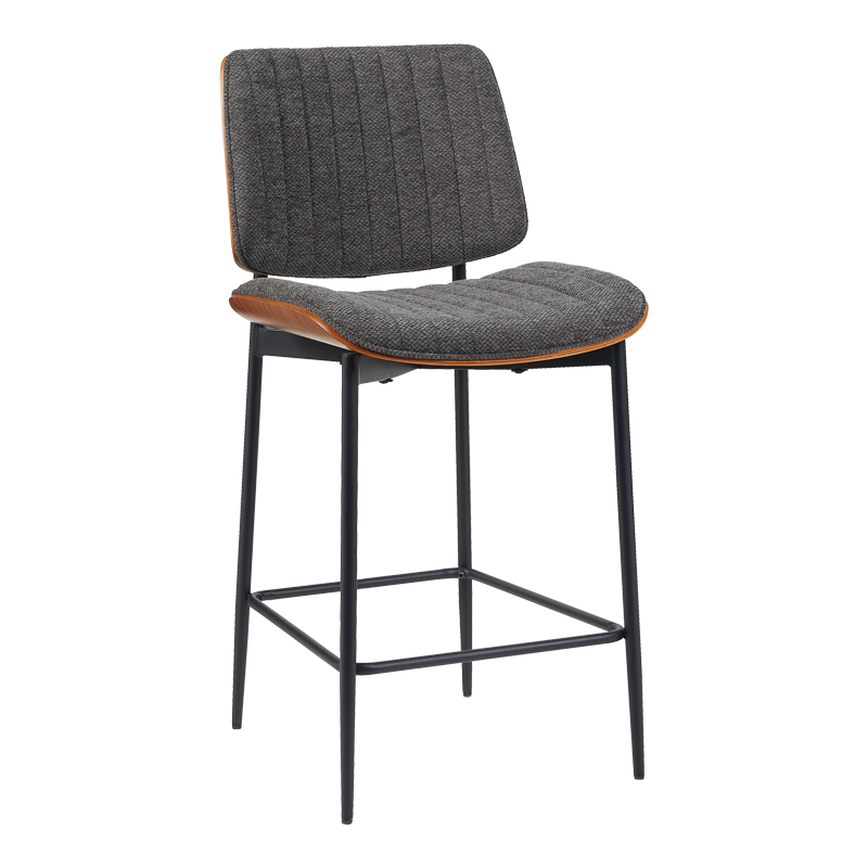 product_pako_332-000043 Σκαμπό-μπαρ Kathy ξύλο σε καρυδί με γκρι ύφασμα 48.5x52.5x96εκ - Image 1