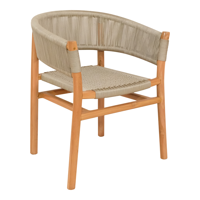 product_pako_333-000001 Πολυθρόνα Kajone σκελετός teak ξύλο σε φυσική απόχρωση και κρεμ pe σχοινί 62x51x75εκ - Image 1