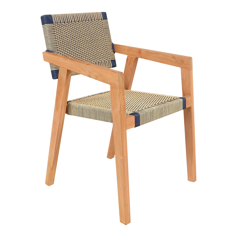 product_pako_333-000005 Πολυθρόνα Salama σκελετός teak ξύλο σε φυσική απόχρωση και κρεμ-μαύρο pe σχοινί 57x60x85εκ - Image 1