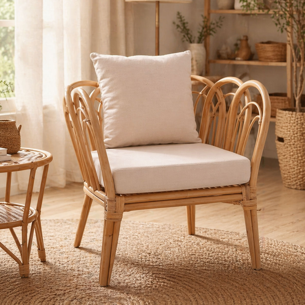 product_pako_335-000012 Πολυθρόνα Tania φυσικό rattan-λευκό μαξιλάρι 76x76x76εκ - Image 1
