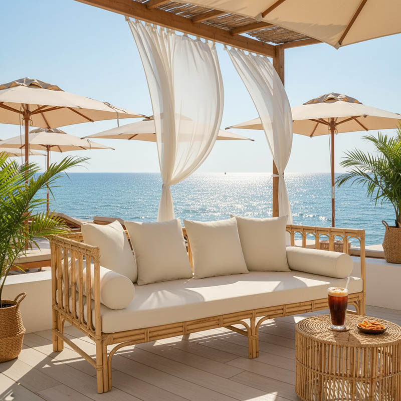 product_pako_335-000013 Καναπές Alessa φυσικό rattan-λευκό ύφασμα με μαξιλάρια 200x100x76εκ - Image 1