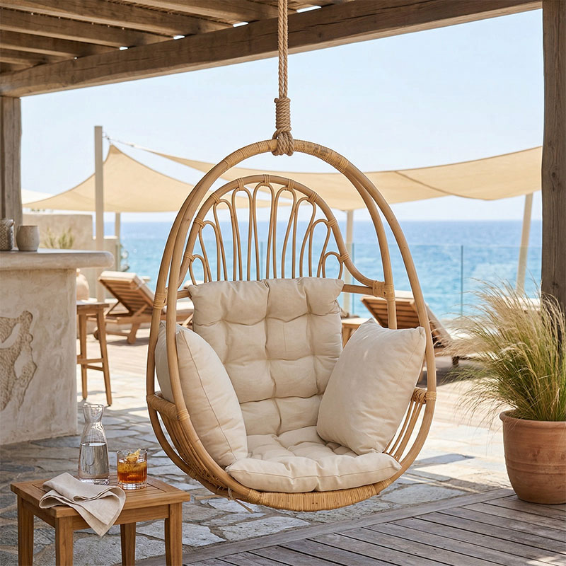 product_pako_335-000022 Κρεμαστή κούνια Jorg φυσικό rattan-κρεμ μαξιλάρι 80x59x105εκ - Image 1