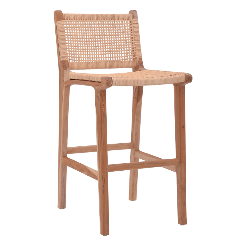 product_pako_336-000004 Σκαμπό μπαρ μεσαίου ύψους Sponze teak ξύλο-φυσικό rattan σε φυσική απόχρωση 40x47x89εκ - Image 1