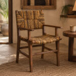 Πολυθρόνα Refane φυσικό teak ξύλο-ψάθα 55x60x85εκ