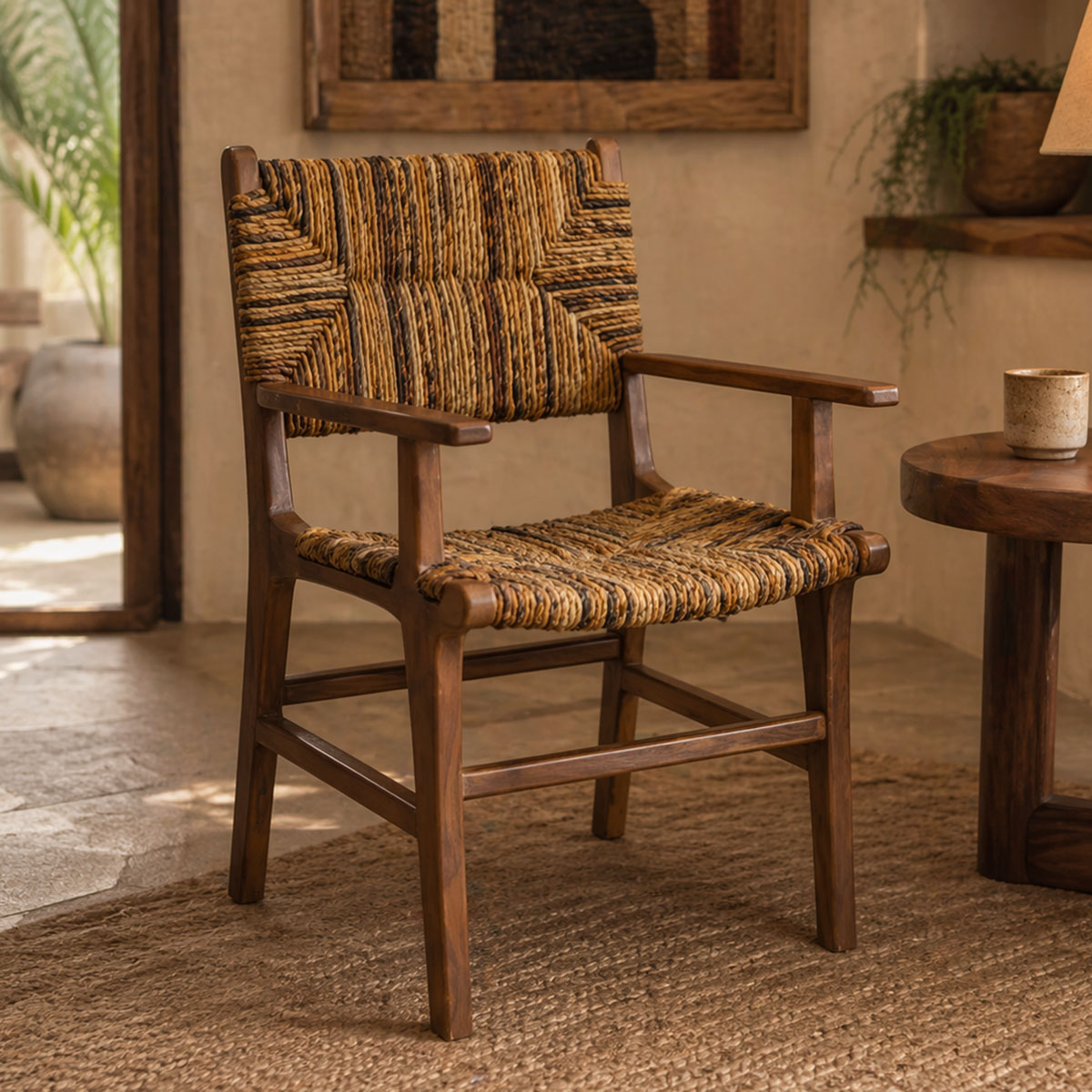 product_pako_336-000008 Πολυθρόνα Refane φυσικό teak ξύλο-ψάθα 55x60x85εκ - Image 1