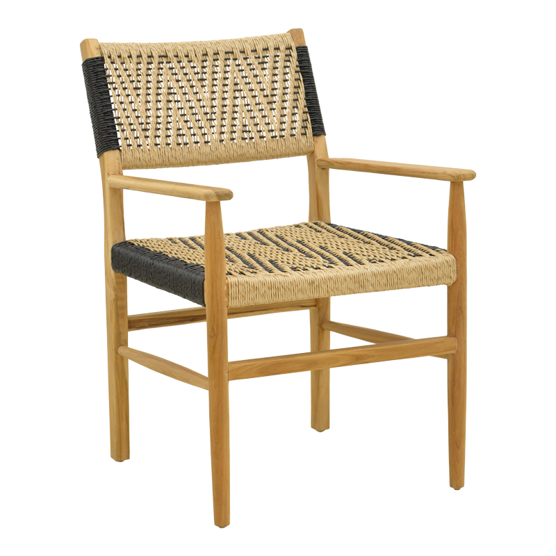 product_pako_336-000028 Πολυθρόνα Fermilo σκελετός teak ξύλο με pe σχοινί σε φυσική-μαύρη απόχρωση 55x67x86εκ - Image 1