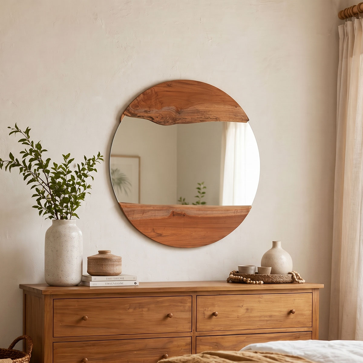 product_pako_338-000007 Καθρέπτης Alkmen teak ξύλο σε φυσική απόχρωση Φ60x4εκ - Image 1