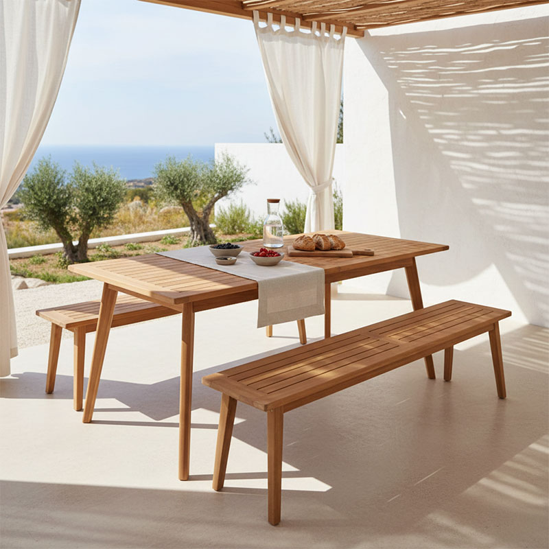 product_pako_340-000003 Τραπέζι Pino επεκτεινόμενο teak ξύλο σε φυσική απόχρωση 180/240x100x75εκ - Image 1