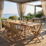 Τραπεζαρία 9 τεμ. Banou-Pino teak ξύλο σε φυσική απόχρωση 180/240x100x75εκ