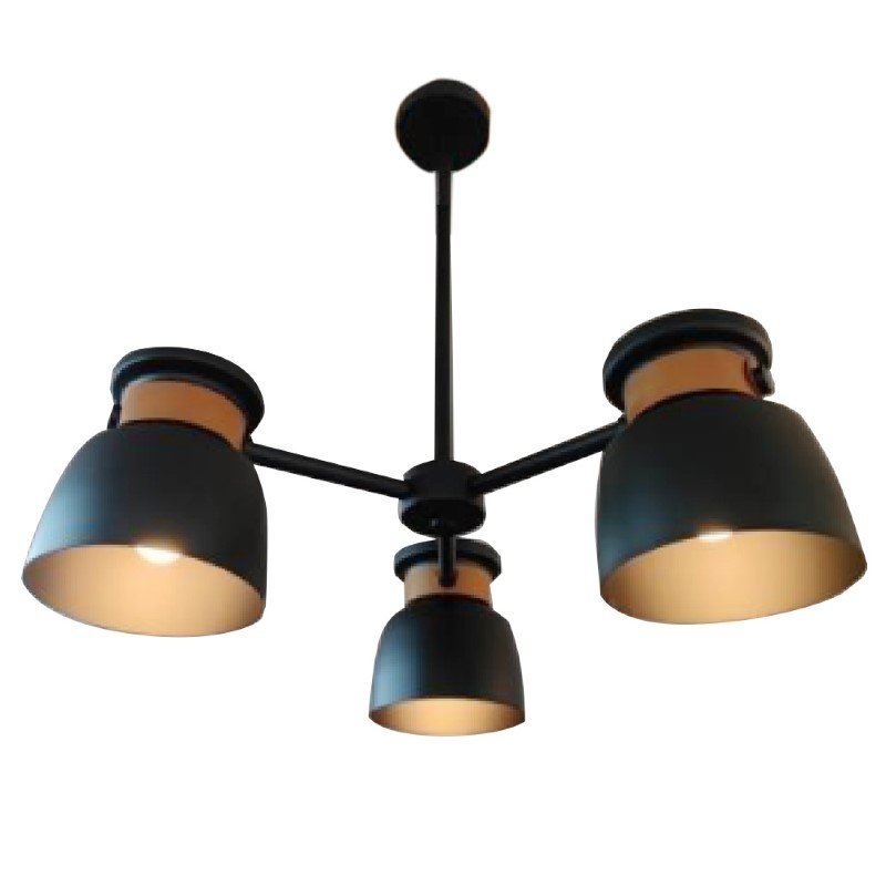 product_pako_342-000061 Φωτιστικό οροφής τρίφωτο Pomonge μαύρο μέταλλο-ξύλο Φ60x70εκ - Image 1