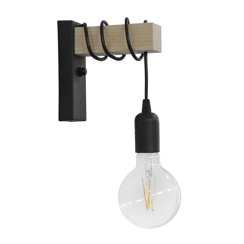 product_pako_342-000107 Φωτιστικό τοίχου-απλίκα Jemvo E27 μέταλλο-ξύλο σε μαύρη-φυσική απόχρωση 20x5.5x15/60εκ - Image 1