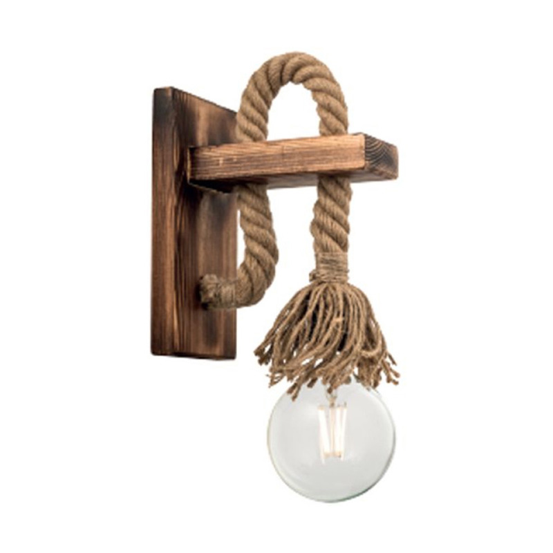 product_pako_342-000123 Φωτιστικό τοίχου-απλίκα Nenika E27 ξύλο και σχοινί σε φυσική απόχρωση 14x14x26εκ - Image 1