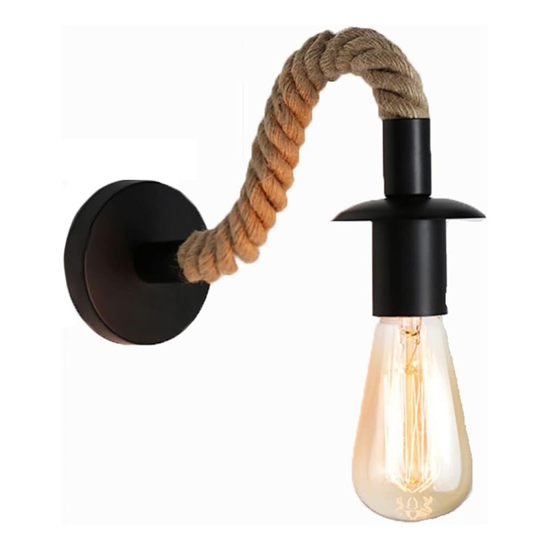 product_pako_342-000124 Φωτιστικό τοίχου-απλίκα Kaniwel E27 μέταλλο και σχοινί σε μαύρη-φυσική απόχρωση 28x10x10εκ - Image 1